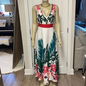 Long Tropical safari sleeveless dress.